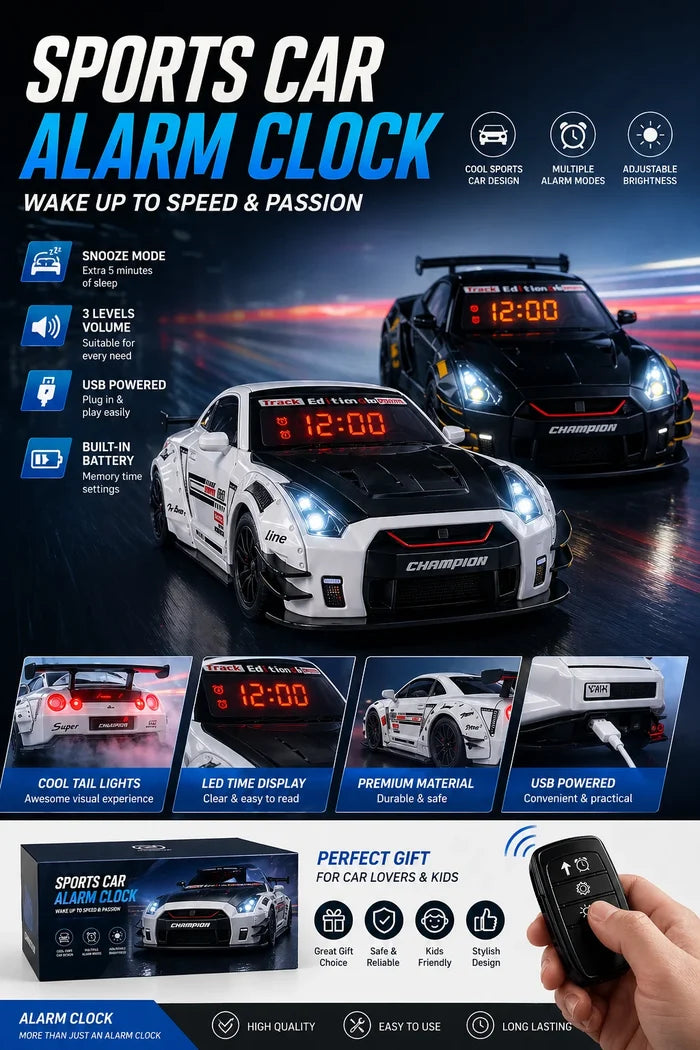 Alarm Clock White/Black Realistic Engine and Light Effects Home Daily