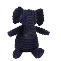 Navy blue ribbed plush elephant toy for dogs and cats on a white background