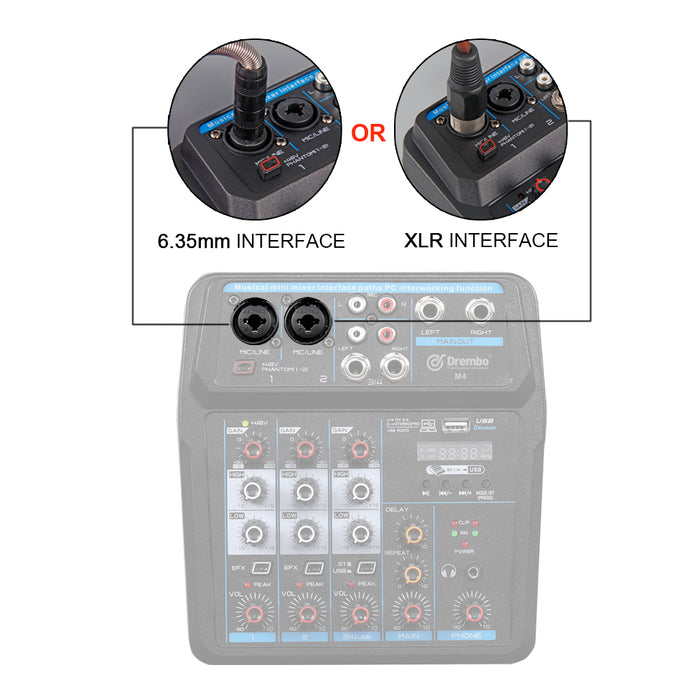 Audio Mixer D Debra Audio 4/6-Channel DJ Mixer Console with MP3 USB Bluetooth, Sound Mixing Board for Live, Wedding, Party, Recording Broadcast
