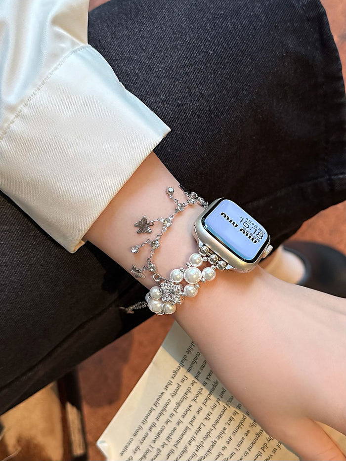 Aurélia Sunflower Pearl Diamond Stainless Steel Band for Apple Watch