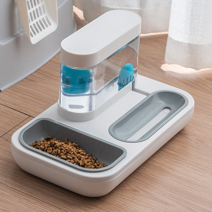 Automatic Pet Feeder & Drinking Fountain | 1.5L | Dual Bowl | White & Blue
