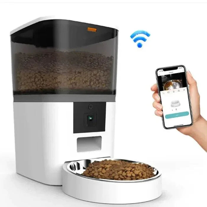 Smart pet feeder with app control and Wi-Fi connectivity for automatic dog or cat food dispensing