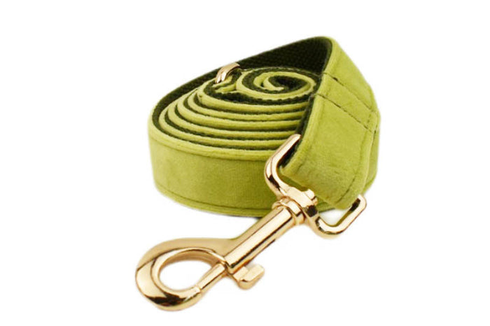Avocado Velvet Dog Collar Set | Bow, Vest, Leash, Flower & More | XS–XL
