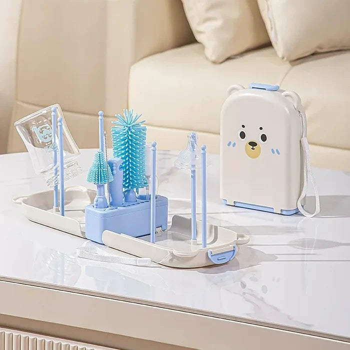 Baby Bottle Brush Set Portable Baby Bottle Drying Rack Cleaning Kit