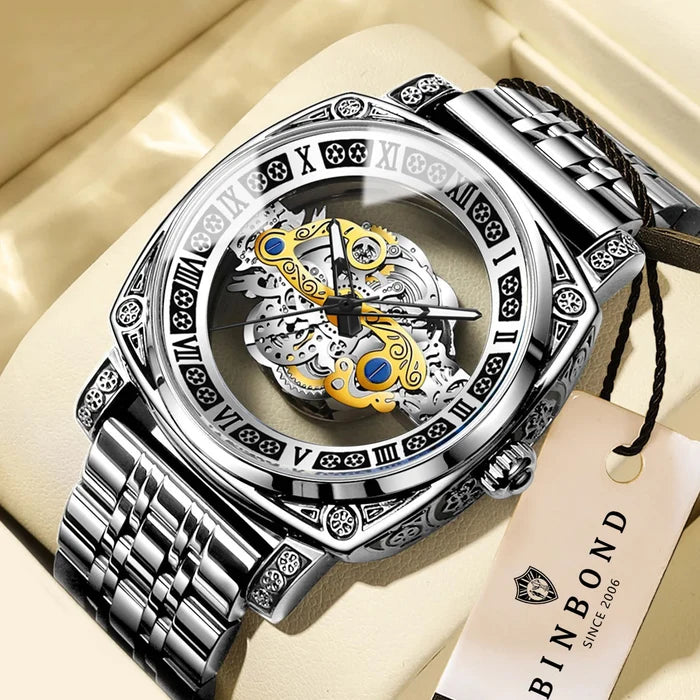 BINBOND Retro Carved Quartz Luxury Luminous Watch