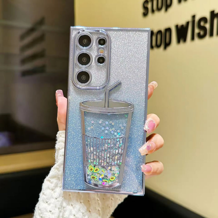 Black Glitter Stars Liquid Quicksand Phone Case