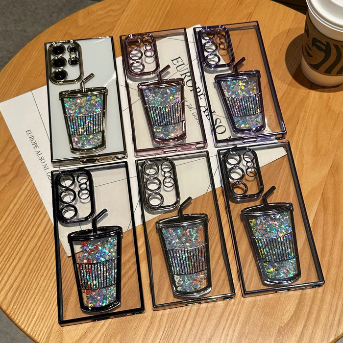 Black Glitter Stars Liquid Quicksand Phone Case