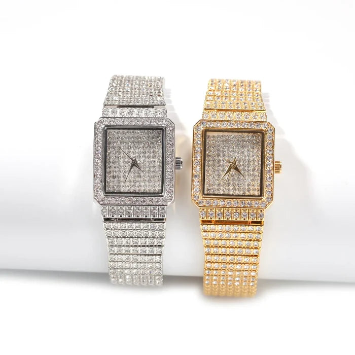 Bling Iced Out Silver Gold Women's Rapper Watch