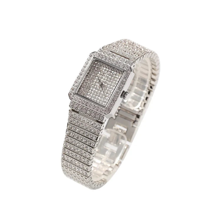 Bling Iced Out Silver Gold Women's Rapper Watch