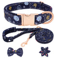 Blue Planet Floral Dog Collar & Leash Set | Cotton, Bow Tie & Flower | XS