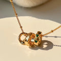 Brass Necklace with Green Zircon Triple Circle Pendant