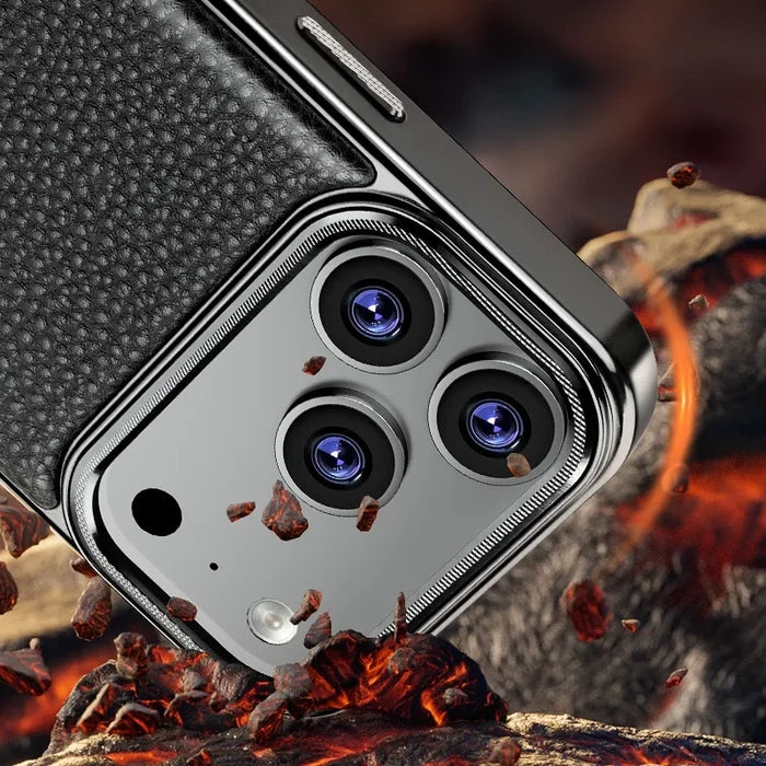 Business Electroplated PU Leather Magnetic Phone Case for iPhone