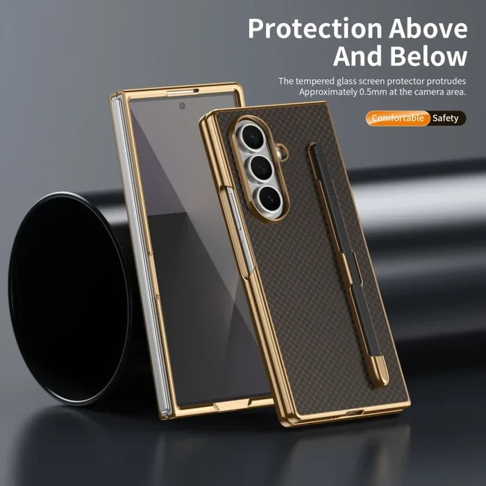 Business Plating Carbon Fiber Texture Phone Case for Samsung Z Fold