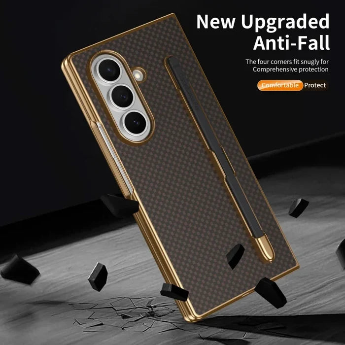 Business Plating Carbon Fiber Texture Phone Case for Samsung Z Fold