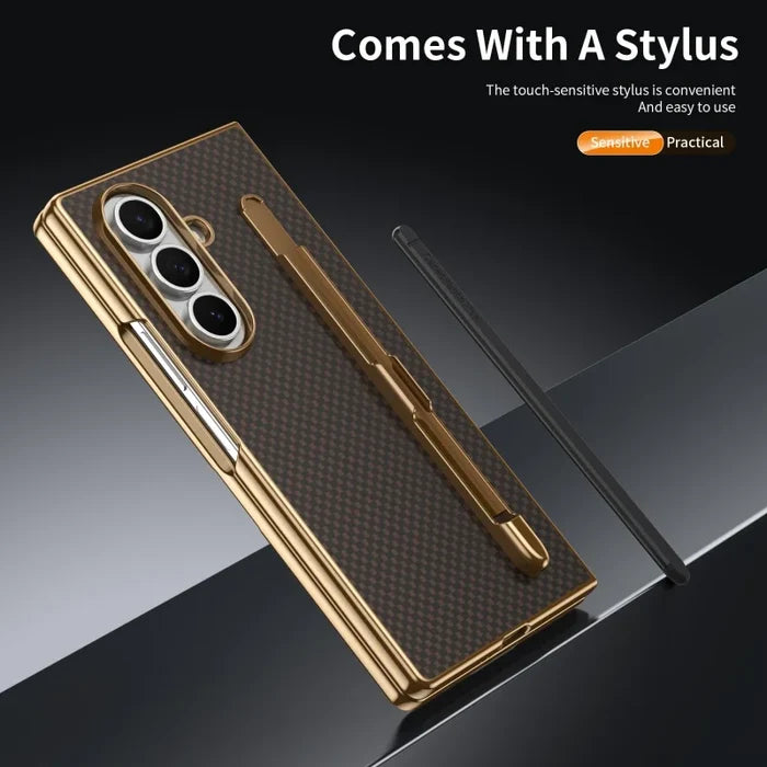 Business Plating Carbon Fiber Texture Phone Case for Samsung Z Fold