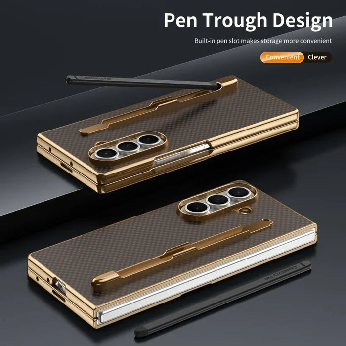 Business Plating Carbon Fiber Texture Phone Case for Samsung Z Fold