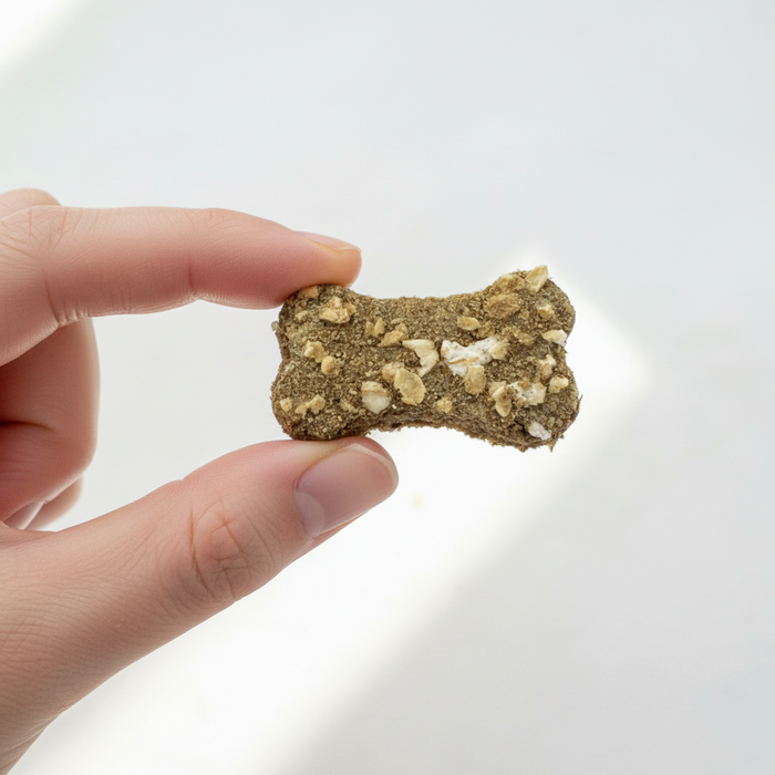 Petite Calmlicious Biscuit held in hand showing small size