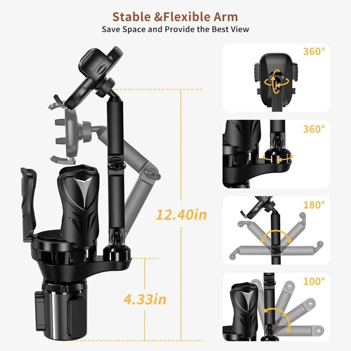 Car Cup Holder Phone Mount Extender - 2-in-1 Universal Phone Holder