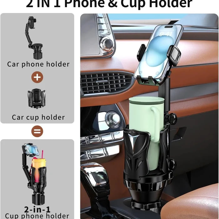 Car Cup Holder Phone Mount Extender - 2-in-1 Universal Phone Holder
