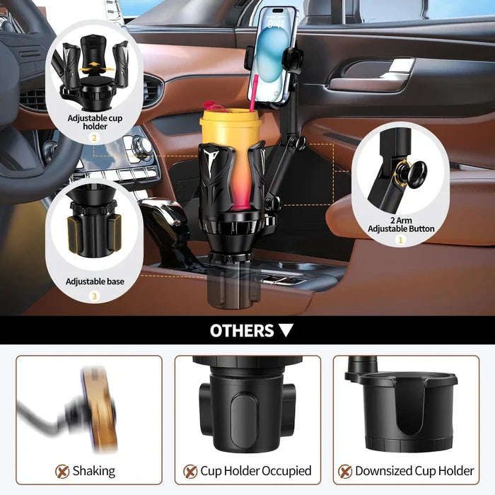 Car Cup Holder Phone Mount Extender - 2-in-1 Universal Phone Holder