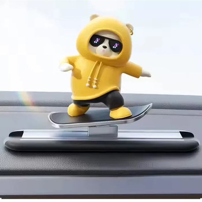Car Dashboard Skateboard Ornament Cute Bear Figurine Plastic