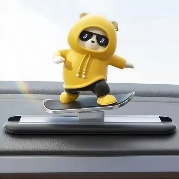 Car Dashboard Skateboard Ornament Cute Bear Figurine Plastic