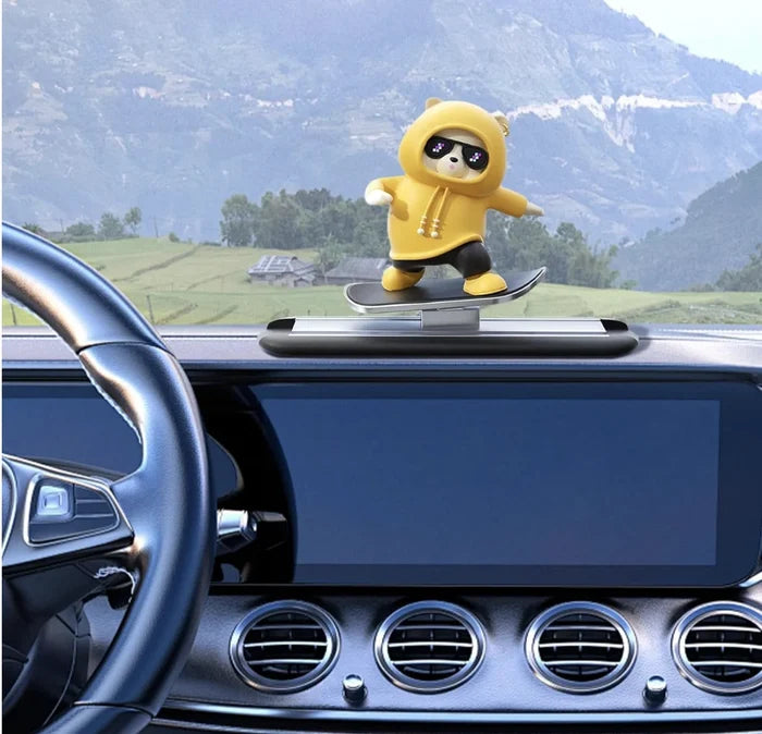 Car Dashboard Skateboard Ornament Cute Bear Figurine Plastic