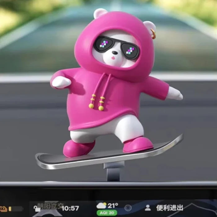 Car Dashboard Skateboard Ornament Cute Bear Figurine Plastic