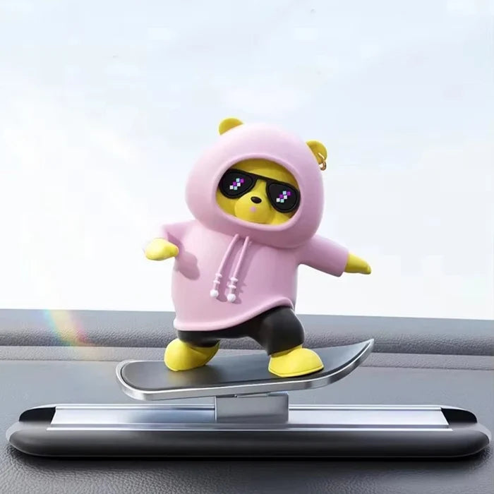 Car Dashboard Skateboard Ornament Cute Bear Figurine Plastic