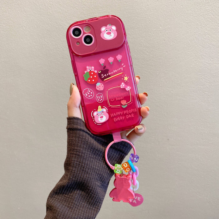 Cartoon Mirror Stand Silicone Case with Chain – Cute Toy Design Shockproof Back Cover for iPhone 16–11 Pro Max
