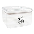 Clear cat food storage container with cute cat graphic, ideal for pet supplies and dry food organization