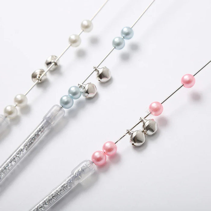 Elegant pet collar charms with pearl beads and silver bells for dogs and cats