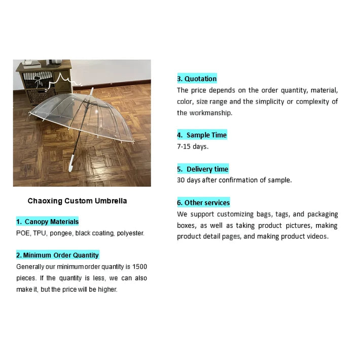 Cherry Blossm Printed 3-Folding Ruffled Edge POE Plastic Transparent Umbrella
