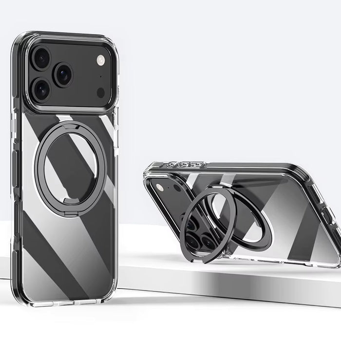 Clear Shockproof Wireless Charging Case with 360° Rotating Ring Stand for iPhone