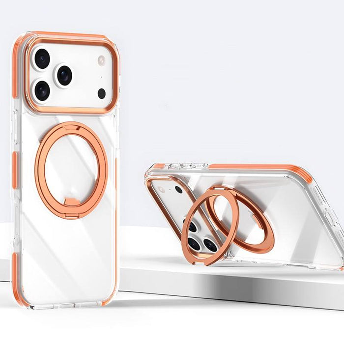Clear Shockproof Wireless Charging Case with 360° Rotating Ring Stand for iPhone