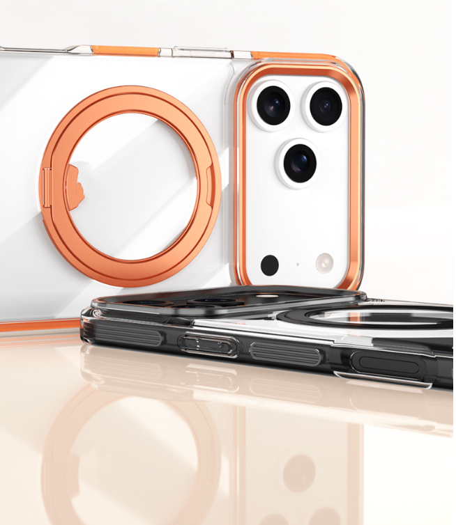 Clear Shockproof Wireless Charging Case with 360° Rotating Ring Stand for iPhone