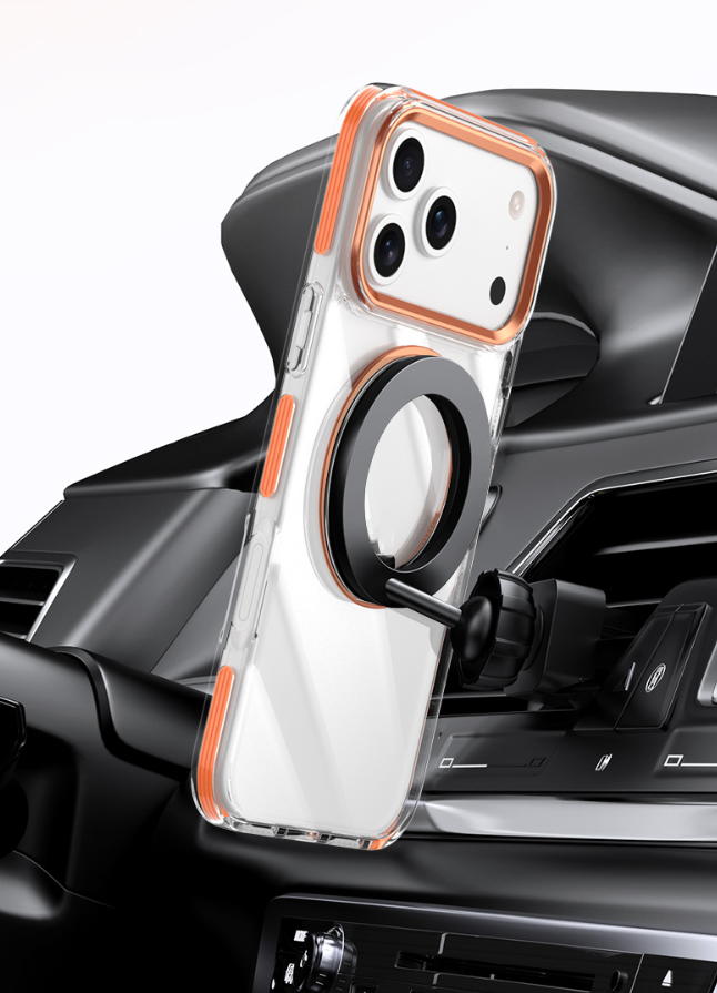 Clear Shockproof Wireless Charging Case with 360° Rotating Ring Stand for iPhone
