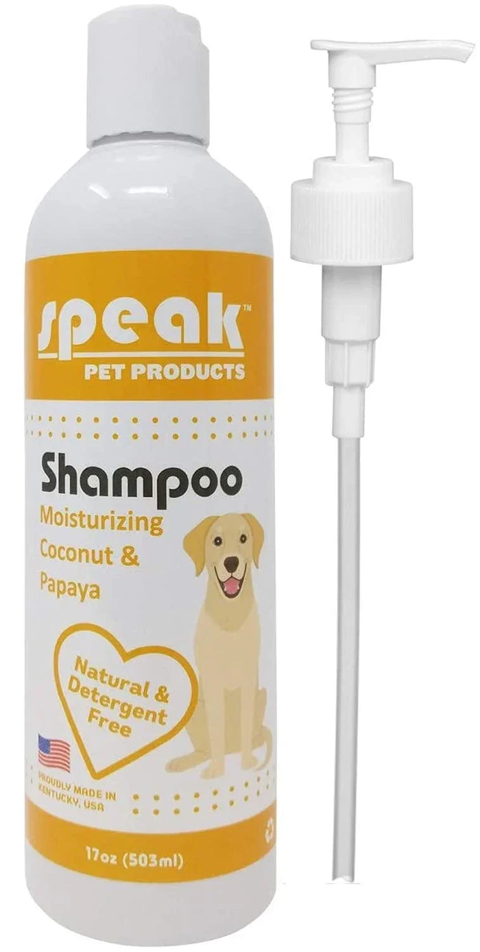 Speak Pet Products moisturizing dog shampoo with coconut & papaya, natural & detergent-free, 17oz bottle with pump