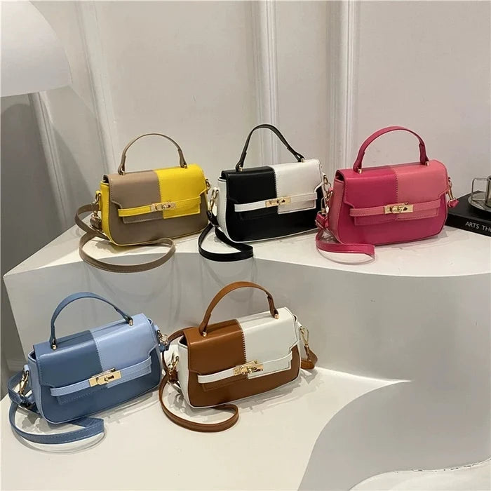 Contrast Color Small Tote Bag Ladies Handbag Vintage Square Bag