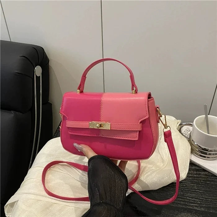 Contrast Color Small Tote Bag Ladies Handbag Vintage Square Bag