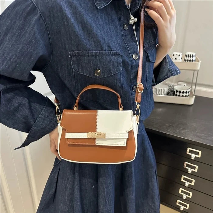Contrast Color Small Tote Bag Ladies Handbag Vintage Square Bag