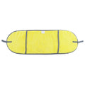 Soft yellow plush pet blanket with grey trim and handles
