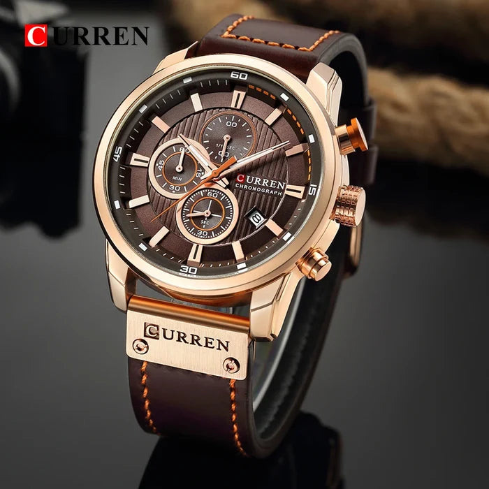 Curren 8291 Quartz Watch Men Leather Strap Sport Casual Watch
