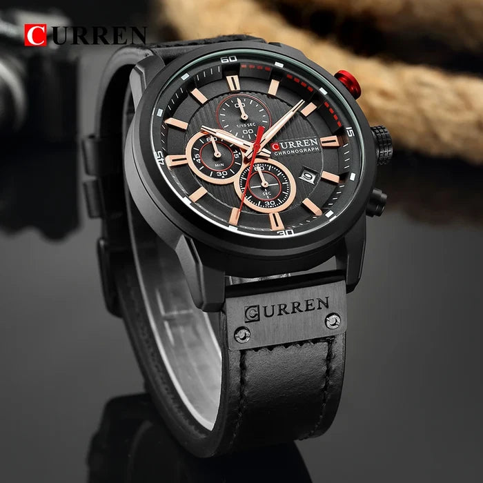 Curren 8291 Quartz Watch Men Leather Strap Sport Casual Watch