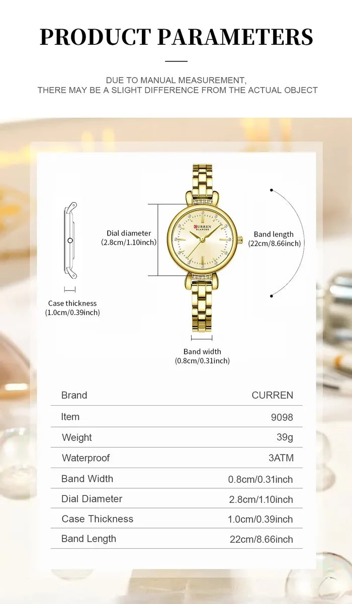 CURREN 9098 Gold Women's Waterproof Quartz Watch