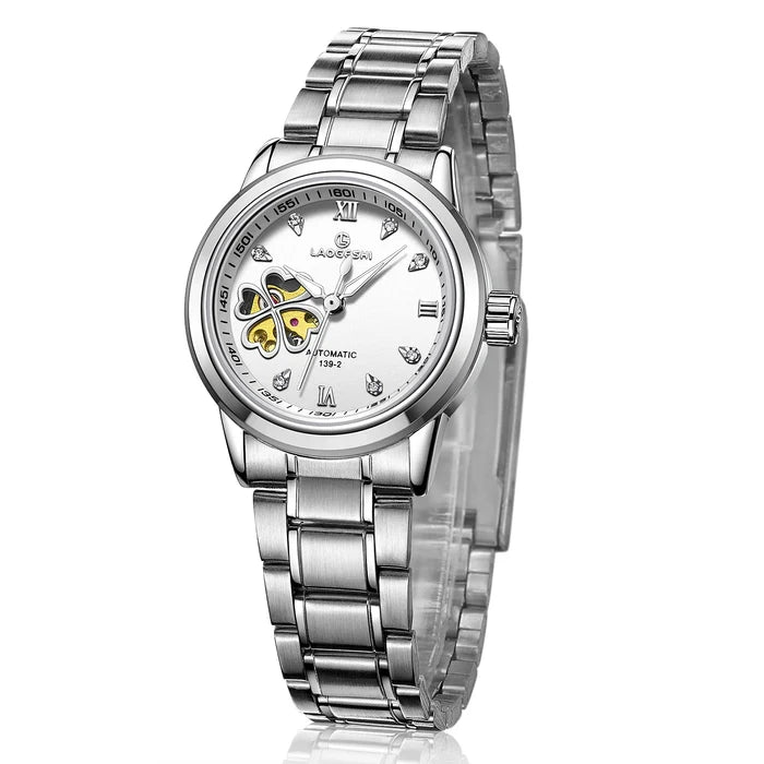 Custom Heart Clover Silver Waterproof Ladies Watch