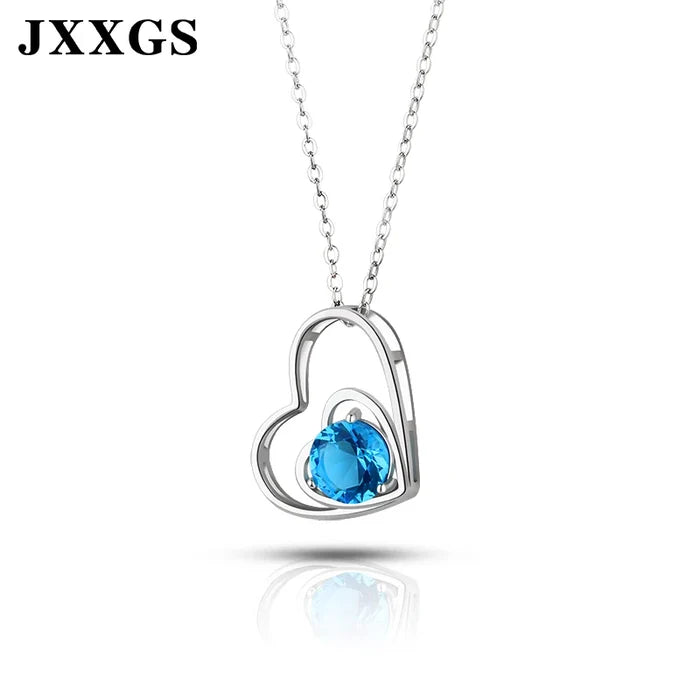 Custom Heart Sapphire Necklace - Brass & Silver