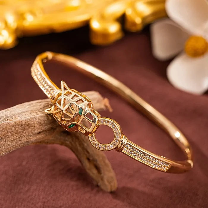 Customizable Gold Panther Bangle - Art Deco Jewelry
