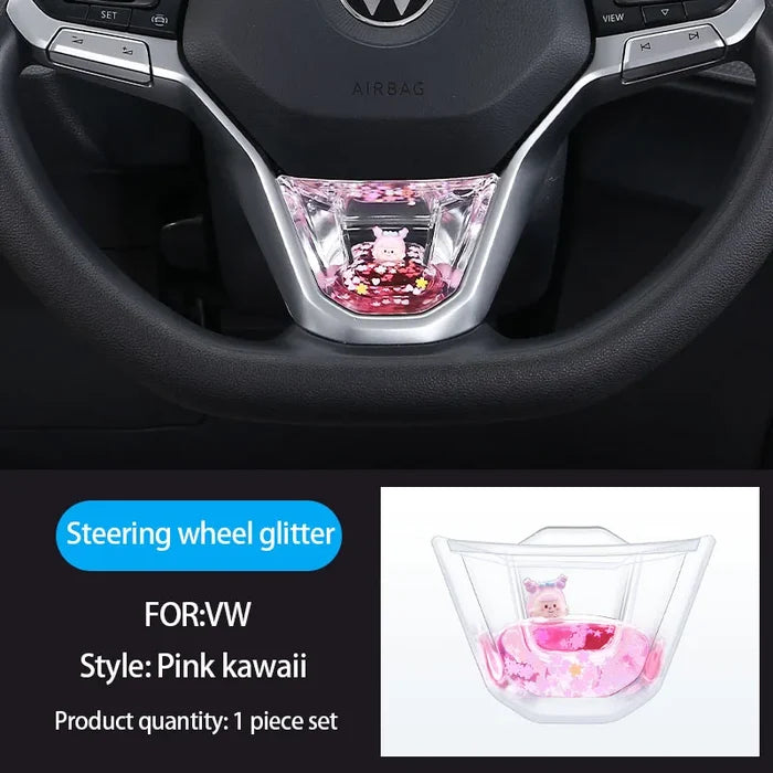 Cute Car Interior Kits Transparent Liquid Sequins Floating Doll
