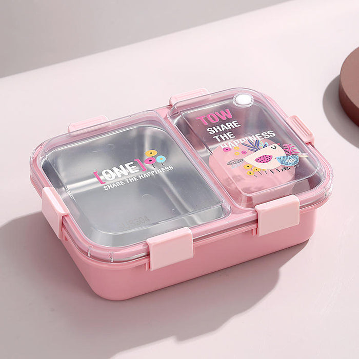 Cute Kids 3-Compartment Stainless Steel Lunch Box – Leakproof Thermal Bento Tiffin for School